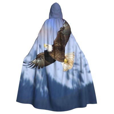 Dwrepo Bald Eagle Flying Halloween Hooded Cloak Full Length Adult Vampire Witch Cape for Halloween Cosplay Costumes