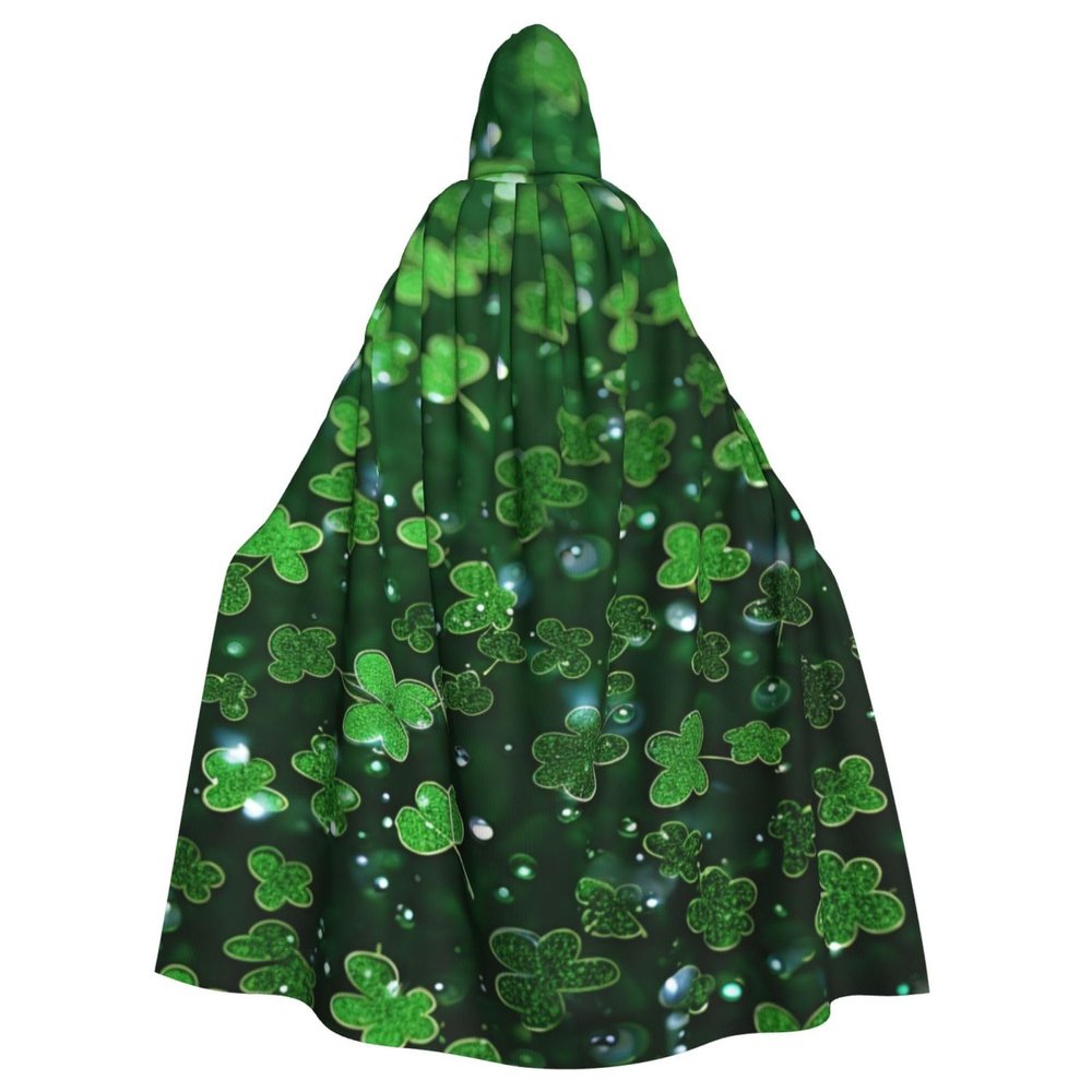 Dwrepo background st patrick's day glitter Halloween Hooded Cloak Full Length Adult Vampire Witch Cape for Halloween Cosplay Costumes