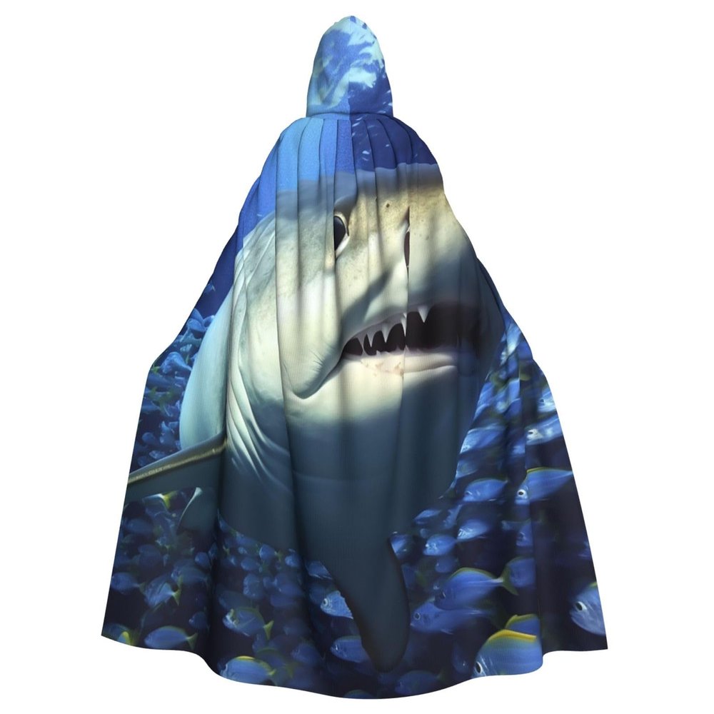 Dwrepo Underwater Fish Halloween Hooded Cloak Full Length Adult Vampire Witch Cape for Halloween Cosplay Costumes