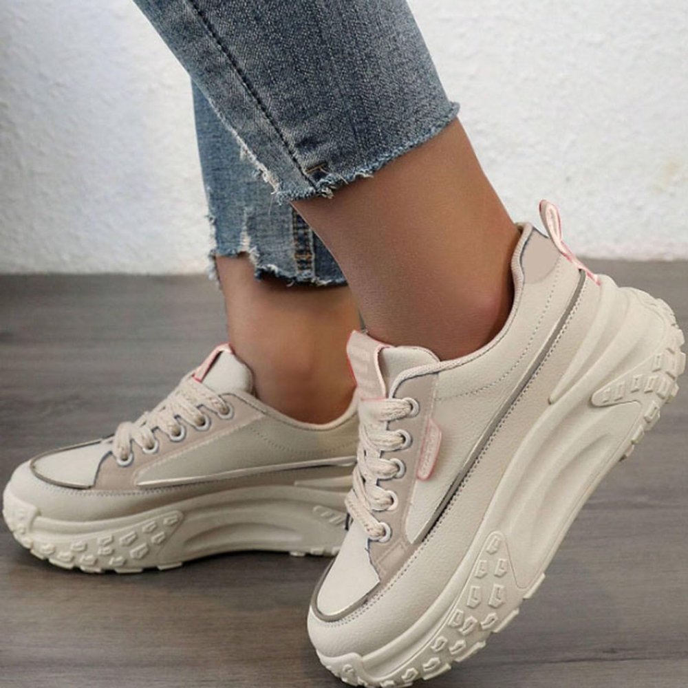 Fashion Wedge Heeled Sneakers for Women,Womens White Platform Sneakers,Casual Slip On Work Shoes Women,Comfortable Lace Up Running Shoes for Women Footwear - Fashion Sneakers for Women (B-Beige, 6)