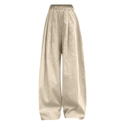 Girls Wide Leg Pants Flowy Loose Pants for Kids Linen Trousers Casual Beach Oversize Toddler Youth (Beige, 13-14 Years)