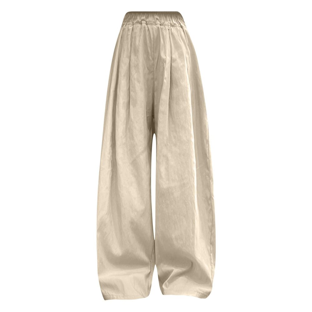Girls Wide Leg Pants Flowy Loose Pants for Kids Linen Trousers Casual Beach Oversize Toddler Youth (Beige, 13-14 Years)