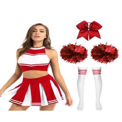 Hedmy Women's 5Pcs Cheer Leader Costume Uniform Cheerleading Dance Halloween Party Outfits Red B Small