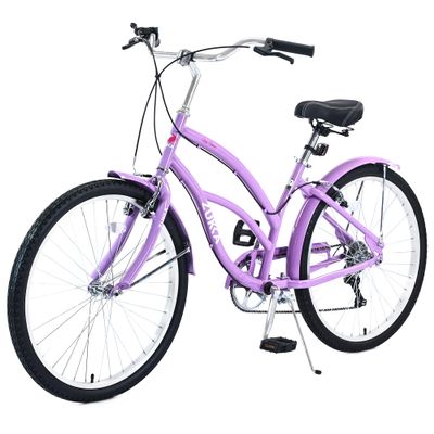 FOMAS Cruiser Bike 26 inch 7 Speed Beach Bicycle Dual V Brake City Commuter Bike Steel Frame Cruiser Bike for Adult Men Women Purple