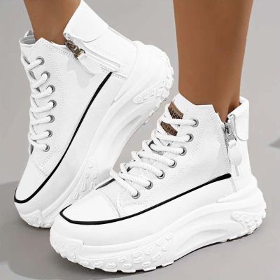 Fashion Wedge Heeled Sneakers for Women,Womens White Platform Sneakers,Casual Slip On Work Shoes Women,Comfortable Lace Up Running Shoes for Women Footwear - Fashion Sneakers for Women (A-White, 9)