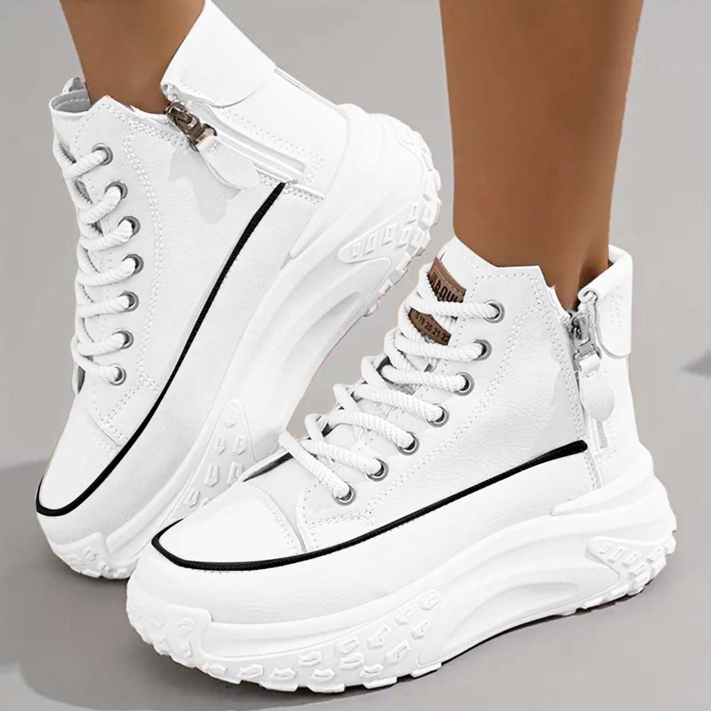 Fashion Wedge Heeled Sneakers for Women,Womens White Platform Sneakers,Casual Slip On Work Shoes Women,Comfortable Lace Up Running Shoes for Women Footwear - Fashion Sneakers for Women (A-White, 9)