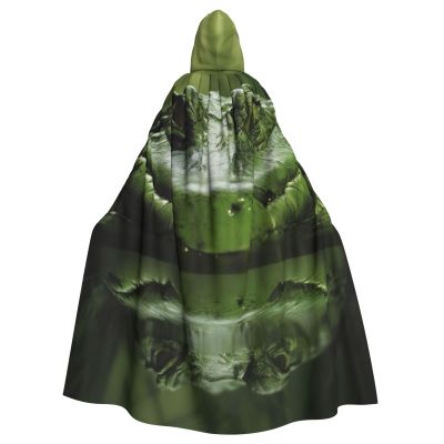 Dwrepo Gator Lurking Green Halloween Hooded Cloak Full Length Adult Vampire Witch Cape for Halloween Cosplay Costumes