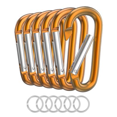 6 PCS Carabiner Keychain Clip -3" Aluminum Carabiner D Ring, Caribeener Clips, Spring Snap Hook for Keychain Clip (Gold)