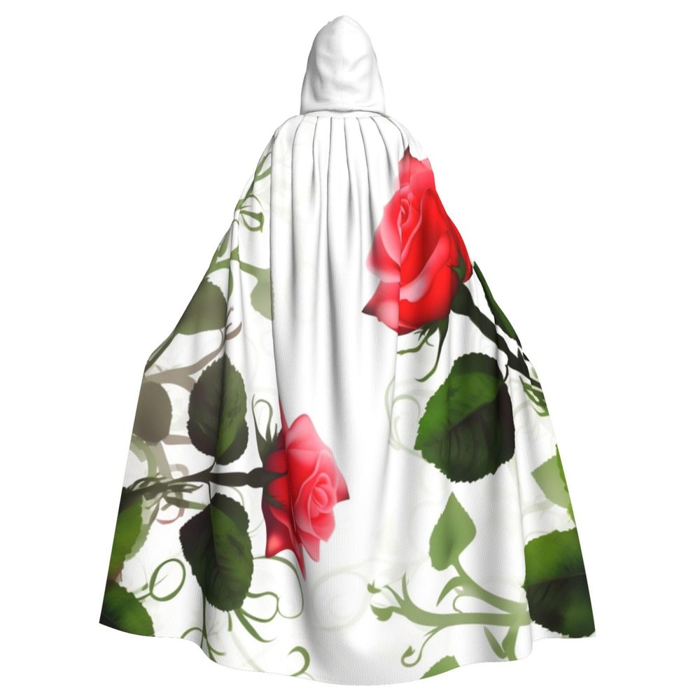 Dwrepo Floral Rose Ivy with Leaves Spring Halloween Hooded Cloak Full Length Adult Vampire Witch Cape for Halloween Cosplay Costumes
