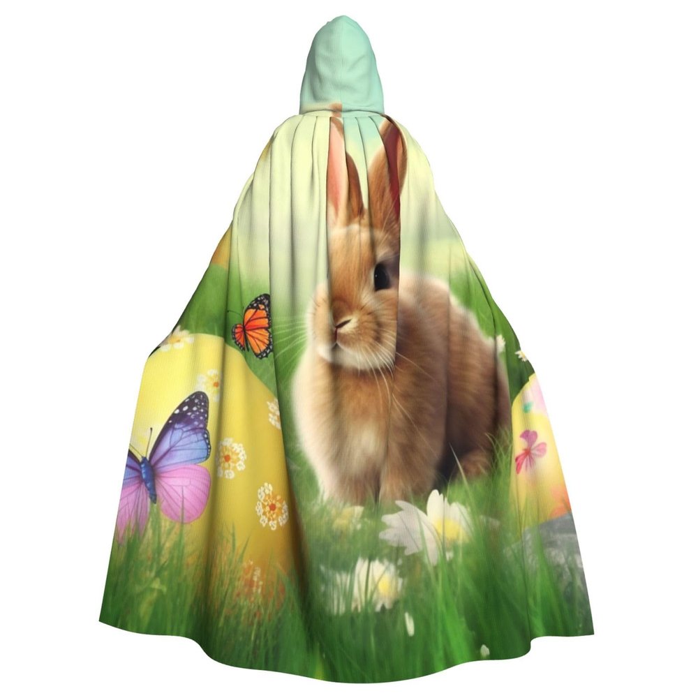 Dwrepo Easter Bunny Spring Butterfly Halloween Hooded Cloak Full Length Adult Vampire Witch Cape for Halloween Cosplay Costumes