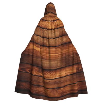 Dwrepo Brown Wooden Halloween Hooded Cloak Full Length Adult Vampire Witch Cape for Halloween Cosplay Costumes