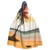 Dwrepo Palm Tree on Beach Halloween Hooded Cloak Full Length Adult Vampire Witch Cape for Halloween Cosplay Costumes view 1
