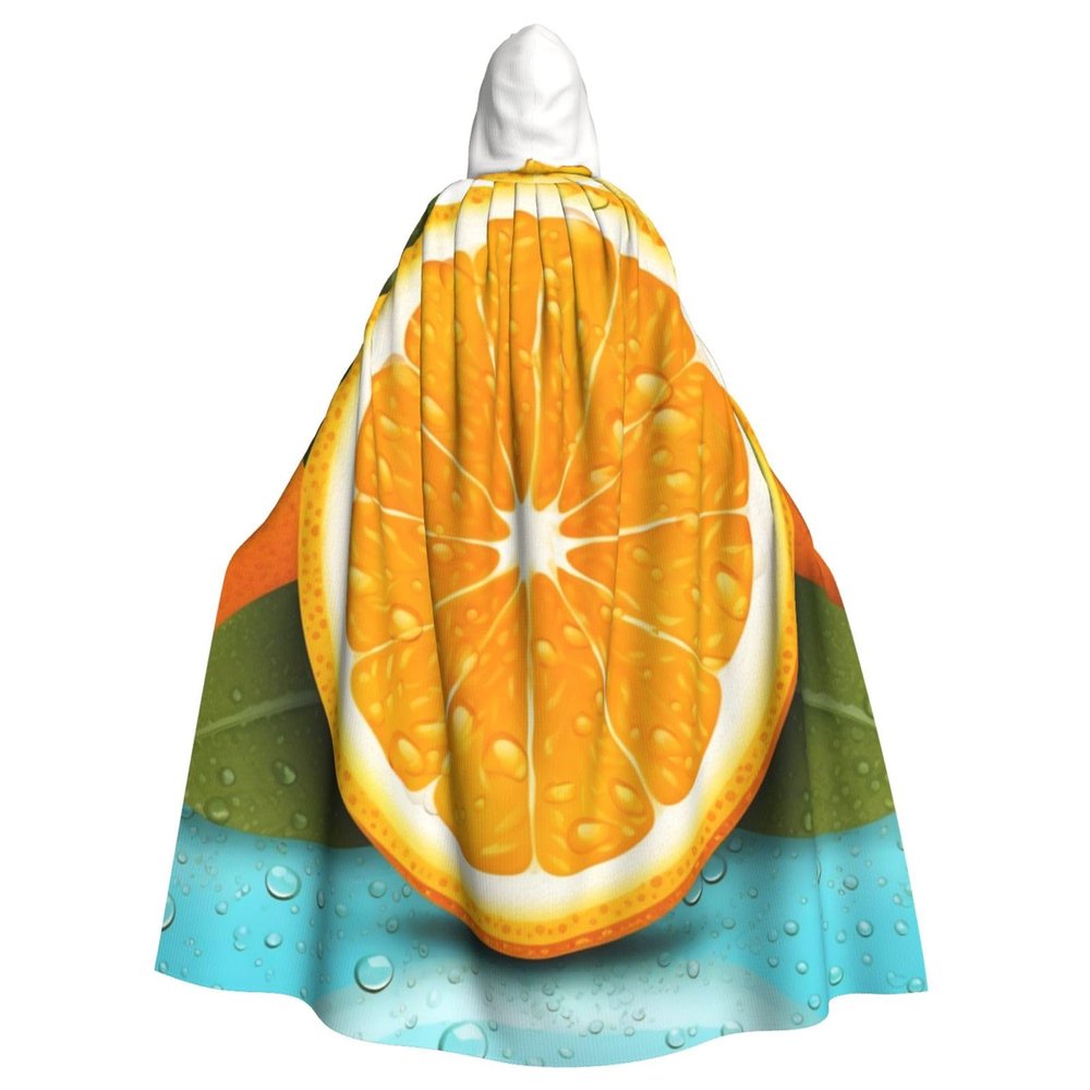 Dwrepo Fresh Orange Fruit Halloween Hooded Cloak Full Length Adult Vampire Witch Cape for Halloween Cosplay Costumes