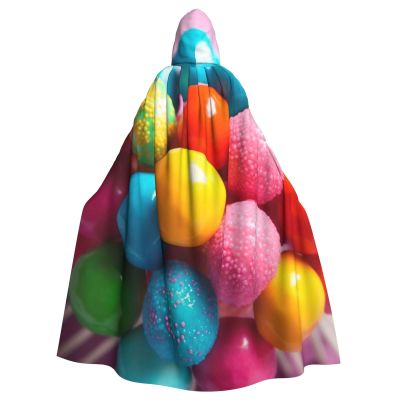 Dwrepo Colorful Candy Halloween Hooded Cloak Full Length Adult Vampire Witch Cape for Halloween Cosplay Costumes