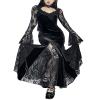 AGYMNX Women's Gothic Velvet Long Sleeve Cosplay Dress Fishtail Hem Ruched Maxi Dress Halloween Role Play Costume Black view 1