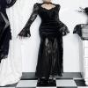 AGYMNX Women's Gothic Velvet Long Sleeve Cosplay Dress Fishtail Hem Ruched Maxi Dress Halloween Role Play Costume Black view 3