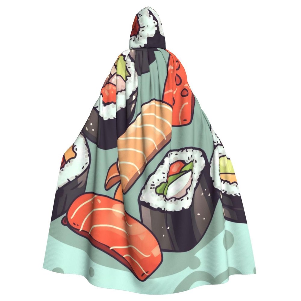 Dwrepo Sushi Halloween Hooded Cloak Full Length Adult Vampire Witch Cape for Halloween Cosplay Costumes