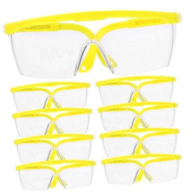 BUGUUYO 12pcs Protective Eyewear with Yellow Frame and White Lens Anti-dust and Wind Goggles for Outdoor Activities Lightweight Impact-resistant Eye Protection for Riding Cycling and