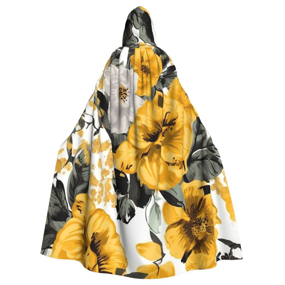 Dwrepo Yellow Rose Halloween Hooded Cloak Full Length Adult Vampire Witch Cape for Halloween Cosplay Costumes