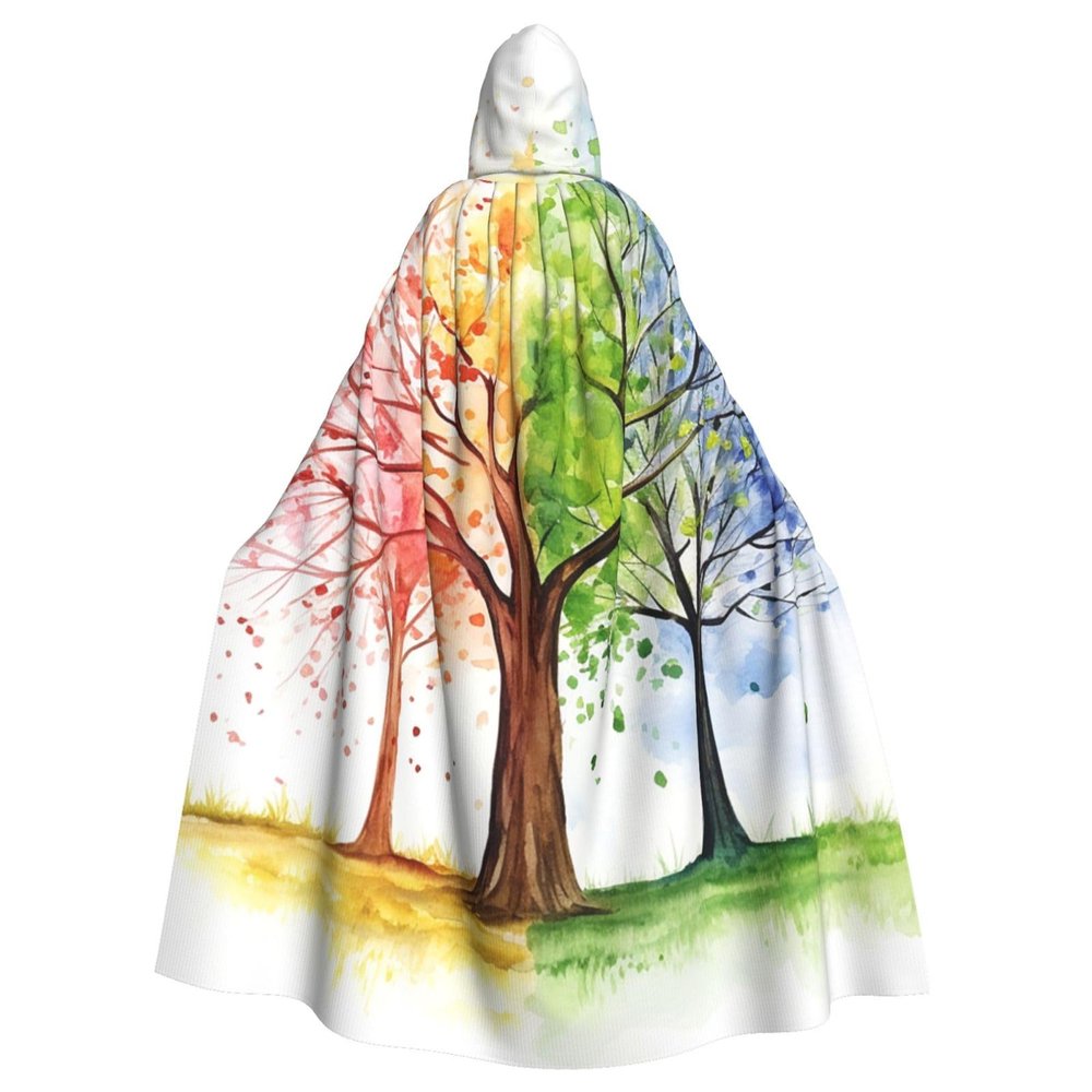 Four Seasons Spring Tree Halloween Hooded Cloak Full Length Adult Vampire Witch Cape for Halloween Cosplay Costumes