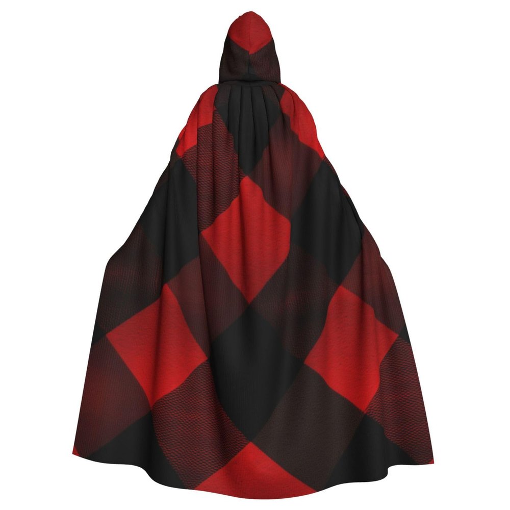 Dwrepo Plaid Red and Black Halloween Hooded Cloak Full Length Adult Vampire Witch Cape for Halloween Cosplay Costumes