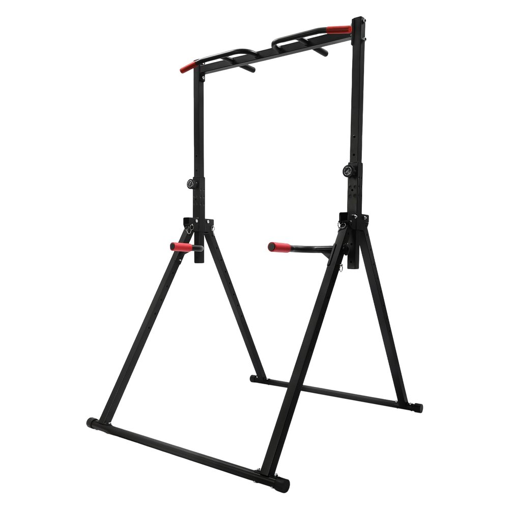 Power Tower Pull Up Dip Station, Foldable Workout Bar Station Training Fitness Equipment, Triangular Structure, Adjustable Height, 440lbs Capacity for for Home Gym Workout