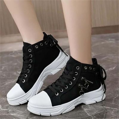 Fashion Wedge Heeled Sneakers for Women,Womens White Platform Sneakers,Casual Slip On Work Shoes Women,Comfortable Lace Up Running Shoes for Women Footwear - Fashion Sneakers for Women (C-Black, 9.5)