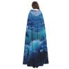 Dwrepo Blue Ocean Halloween Hooded Cloak Full Length Adult Vampire Witch Cape for Halloween Cosplay Costumes view 4
