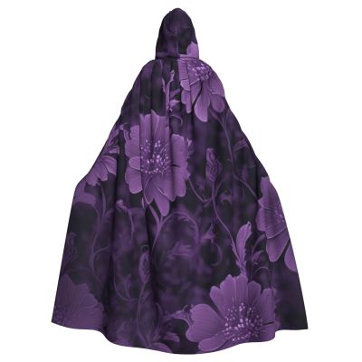 Dwrepo Purple Halloween Hooded Cloak Full Length Adult Vampire Witch Cape for Halloween Cosplay Costumes