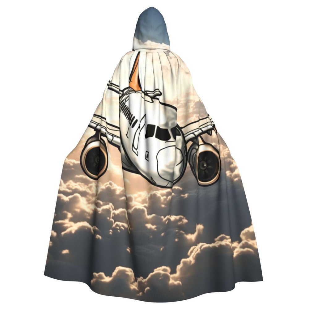 Dwrepo Airplane Flying Halloween Hooded Cloak Full Length Adult Vampire Witch Cape for Halloween Cosplay Costumes