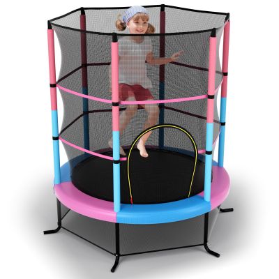 FIREFLOWERY 55 Toddler Trampoline, ASTM Approved with Safety Enclosure Net & Double-Sided Zipper, Ideal Gift for Boys and Girls, Indoor Trampoline for Kids