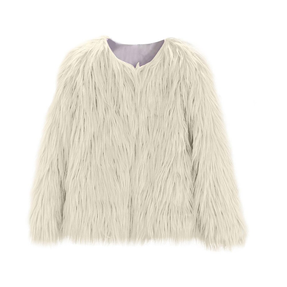 Girls Faux-Fur Jacket Coat Winter Snowday Thick Warm Fashion Cool Clothes Fleece Furry Coat Fuzzy (White, 11-12 Years)