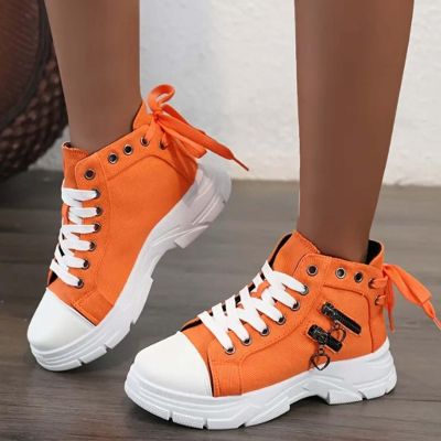 Fashion Wedge Heeled Sneakers for Women,Womens White Platform Sneakers,Casual Slip On Work Shoes Women,Comfortable Lace Up Running Shoes for Women Footwear - Fashion Sneakers for Women (C-Orange, 5.5)