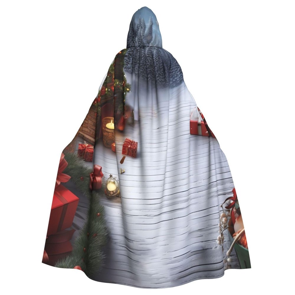 Dwrepo Merry Christmas House Halloween Hooded Cloak Full Length Adult Vampire Witch Cape for Halloween Cosplay Costumes