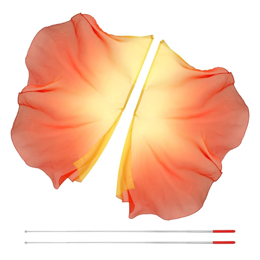 HDNSAUD Dance Worship Flag, 2PCS Praise Dance Flags with Telescopic Pole, Half Circle Belly Dance Silk Veils,Silk Wing Outdoor Flags(Yellow red)