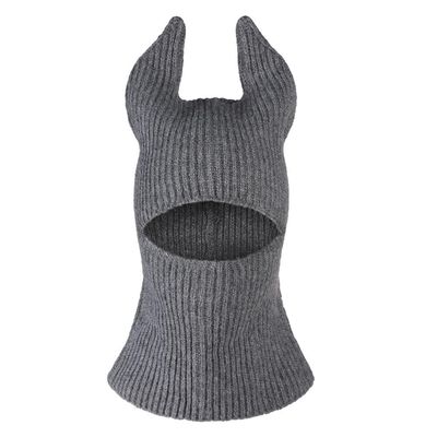 Funny Devil Horns Knitted Beanies Hat Winter Full Face Cover Ski Head Mask Balaclava Hats Halloween Ox Horns Party Hat Gray