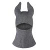 Funny Devil Horns Knitted Beanies Hat Winter Full Face Cover Ski Head Mask Balaclava Hats Halloween Ox Horns Party Hat Gray view 1