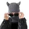 Funny Devil Horns Knitted Beanies Hat Winter Full Face Cover Ski Head Mask Balaclava Hats Halloween Ox Horns Party Hat Gray view 2