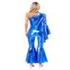 winying Women's Shiny Metallic 70s Disco Costume Jumpsuits Flare Sleeve Bell Bottom Dance Bodysuit Royal Blue Large view 4