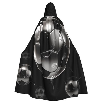 Dwrepo Soccer Black Halloween Hooded Cloak Full Length Adult Vampire Witch Cape for Halloween Cosplay Costumes