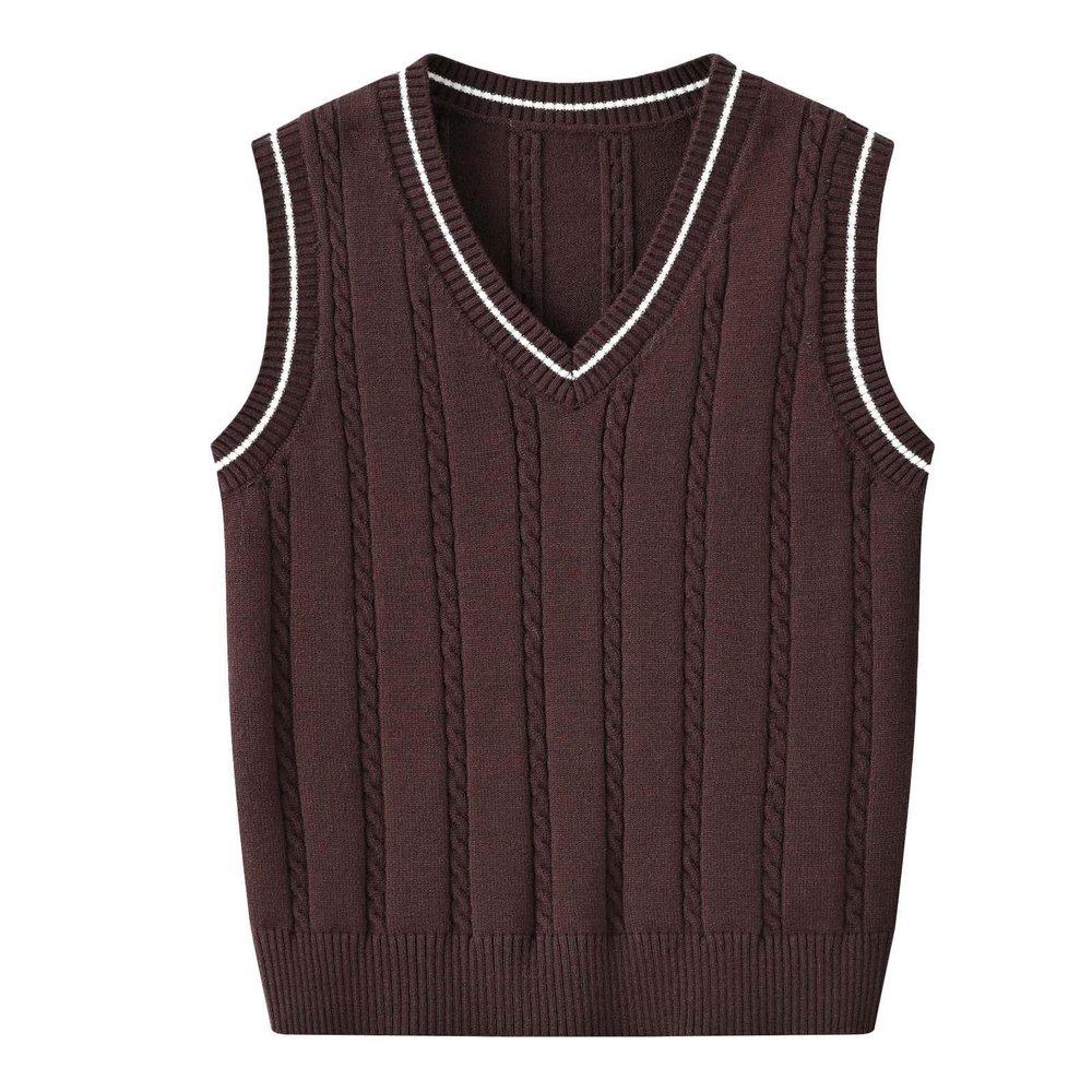 Boys Girls V Neck Knitted Sleeveless Pullover Sweater Vest Toddler Solid School Uniform Knit (Coffee, 8-9 Years)