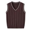 Boys Girls V Neck Knitted Sleeveless Pullover Sweater Vest Toddler Solid School Uniform Knit (Coffee, 8-9 Years) view 1