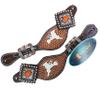 MOUSM Halloween Western Headstall Tack Set - Hand-Painted Cowboy Ghost, Basket Tooling, Antique Finish, Pumpkin Rhinestone Concho (Spur Strap) view 1