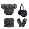 Kids 4pcs Hat Scarf Gloves Ear Warmers Set Winter Thermal Knitted Pom Pom Cap Thick Fluffy Outdoor Warm Accessories Sets view 1