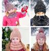 Kids 4pcs Hat Scarf Gloves Ear Warmers Set Winter Thermal Knitted Pom Pom Cap Thick Fluffy Outdoor Warm Accessories Sets view 2