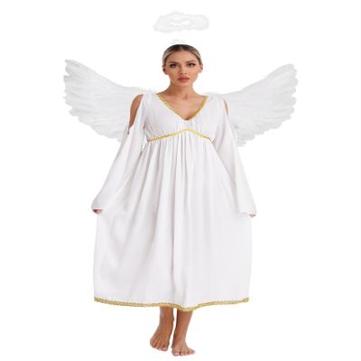 Lorilida 3 Pcs Halloween Angel Costume for Woman White Angel Gown with Headband and White Wing Ivory XX-Large
