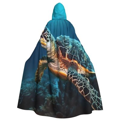 Dwrepo Sea Turtle Halloween Hooded Cloak Full Length Adult Vampire Witch Cape for Halloween Cosplay Costumes