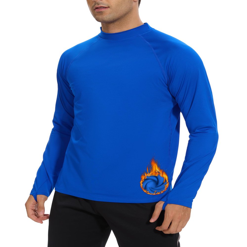 Cagola Mens Thermal Long Sleeve Mock Turtleneck Shirt Fleece Lined Undearshirts Midweight Base Layer Tops Cold Weather Warm Blue XL