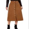 ebossy Women's Solid Basic High Waisted Corduroy Midi Skirts Button Front A-line Slim Wrap Skirt for Spring Fall (S, Brown) view 1
