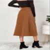 ebossy Women's Solid Basic High Waisted Corduroy Midi Skirts Button Front A-line Slim Wrap Skirt for Spring Fall (S, Brown) view 4